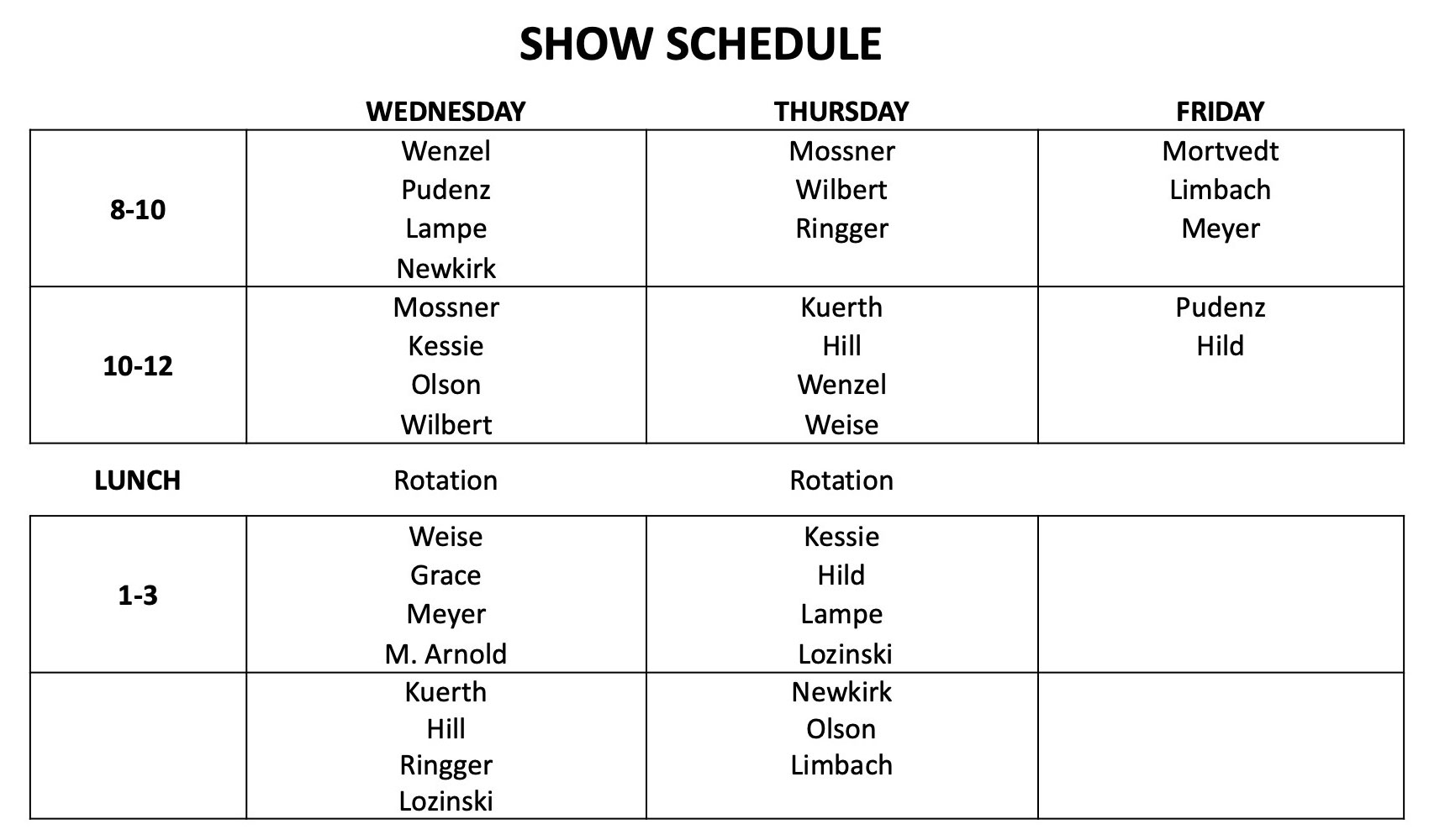 Booth Schedule